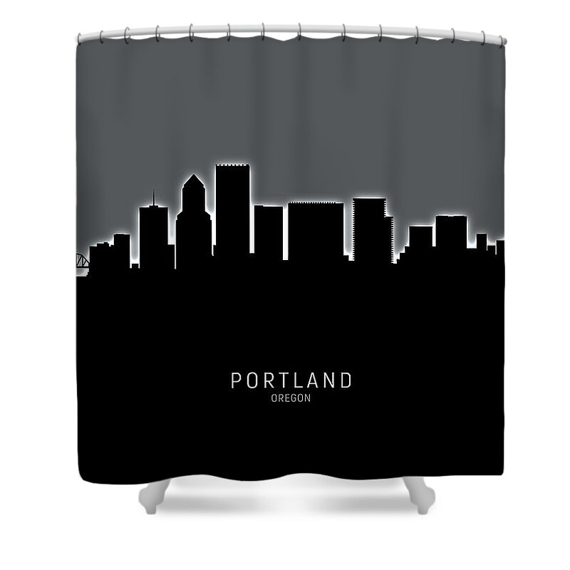 Portland Shower Curtain featuring the digital art Portland Oregon Skyline #23 by Michael Tompsett