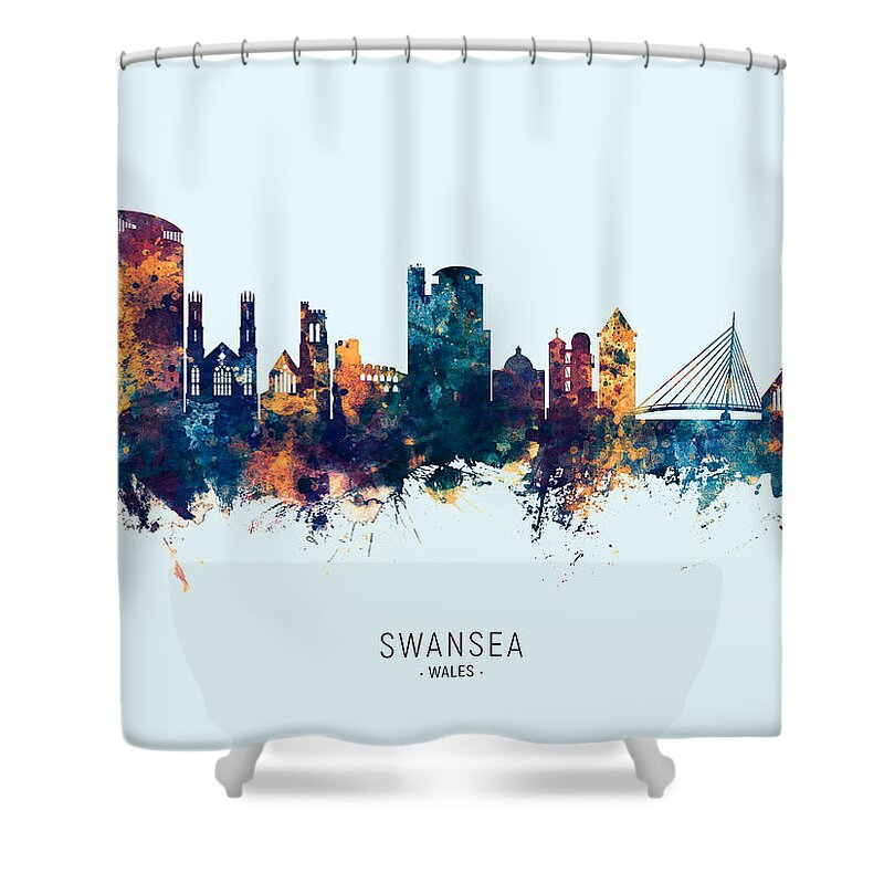 Swansea Shower Curtain featuring the digital art Swansea Wales Skyline #23 by Michael Tompsett