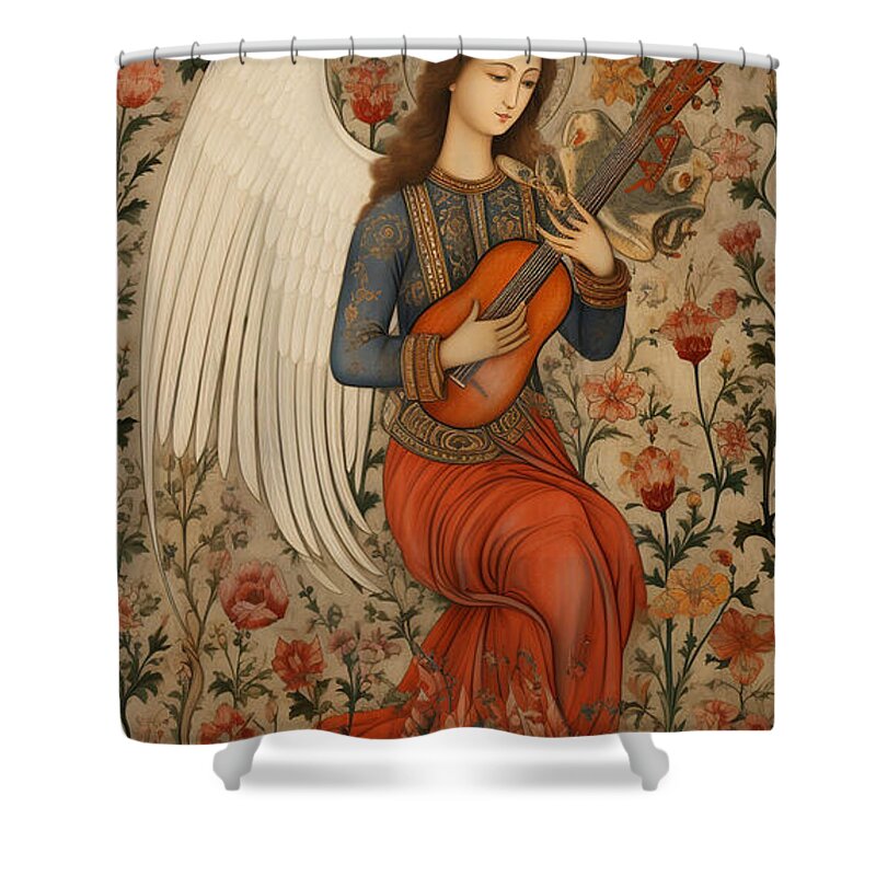 Angel Shower Curtain featuring the painting A medieval islamic illuminated manuscript featu by Asar Studios #25 by Asar Studios