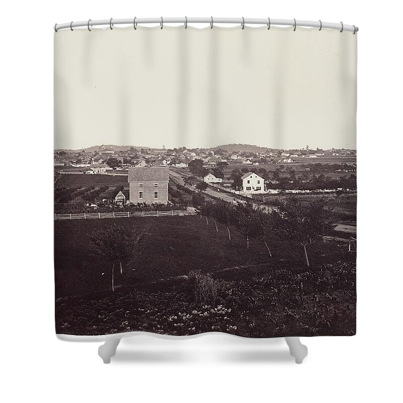 Formerly Attributed To Mathew B. Brady Wagon And Unidentified Union Army Tented Encampment In Distance Shower Curtain featuring the painting formerly attributed to MATHEW B. BRADY Wagon and Unidentified Union Army Tented Encampment in Distan #25 by MotionAge Designs