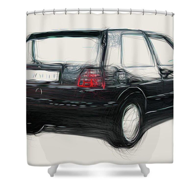 Volkswagen Shower Curtain featuring the digital art Volkswagen Golf GTI Drawing #25 by CarsToon Concept