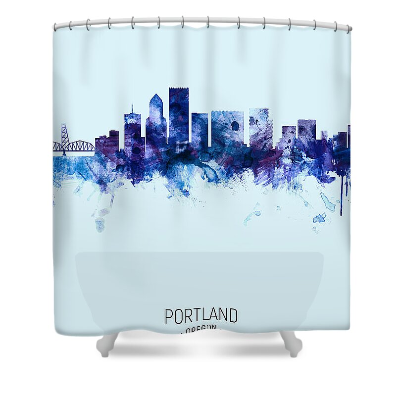 Portland Shower Curtain featuring the digital art Portland Oregon Skyline #27 by Michael Tompsett