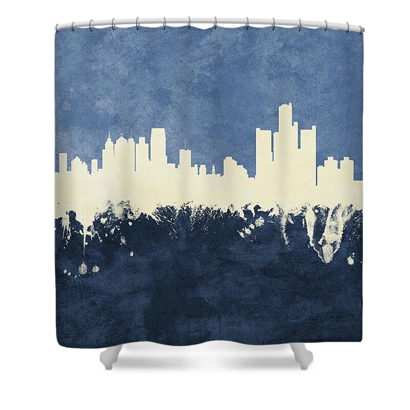 Detroit Shower Curtain featuring the digital art Detroit Michigan Skyline #29 by Michael Tompsett