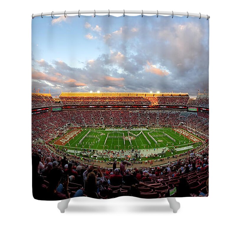Gameday Shower Curtain featuring the photograph Bama Spell Out Bryant-Denny Stadium by Kenny Glover