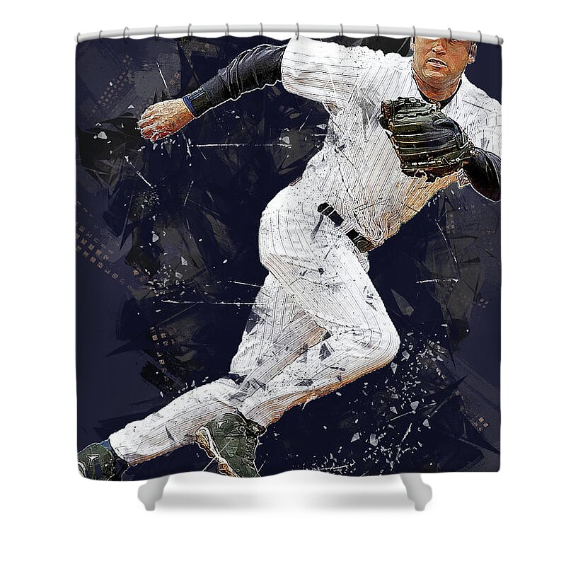 Baseball Shower Curtain featuring the digital art Baseball New York Yankees Derekjeter Derek Jeter Derek Jeter New York Yankees Newyorkyankees Dereksa #3 by Wrenn Huber