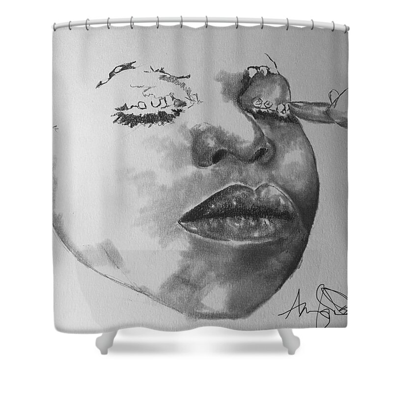  Shower Curtain featuring the drawing Nina #3 by Angie ONeal
