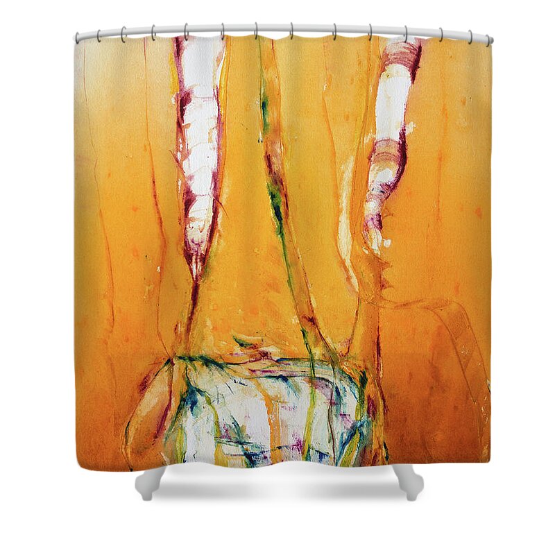  Shower Curtain featuring the painting 'Holding Down' by Petra Rau