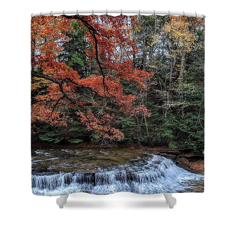 South Chagrin Reservation Shower Curtain featuring the photograph Quarry Rock Falls in the Fall by Brad Nellis