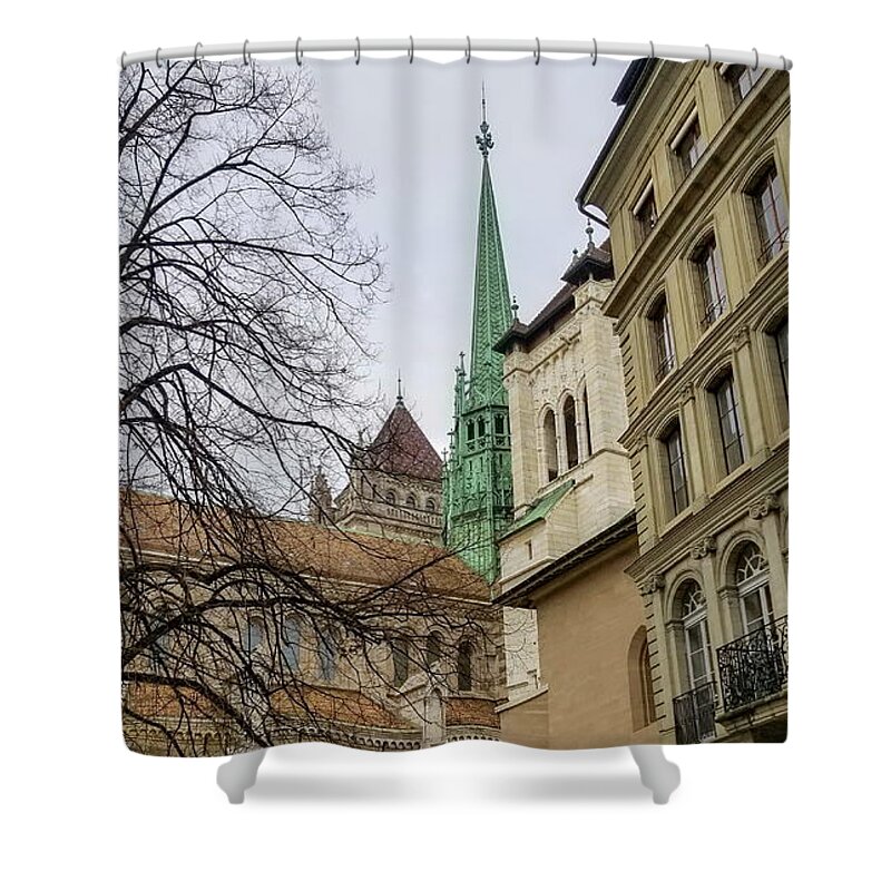 Saint-pierre Shower Curtain featuring the photograph Saint-Pierre cathedral in Geneva, Switzerland #3 by Elenarts - Elena Duvernay photo