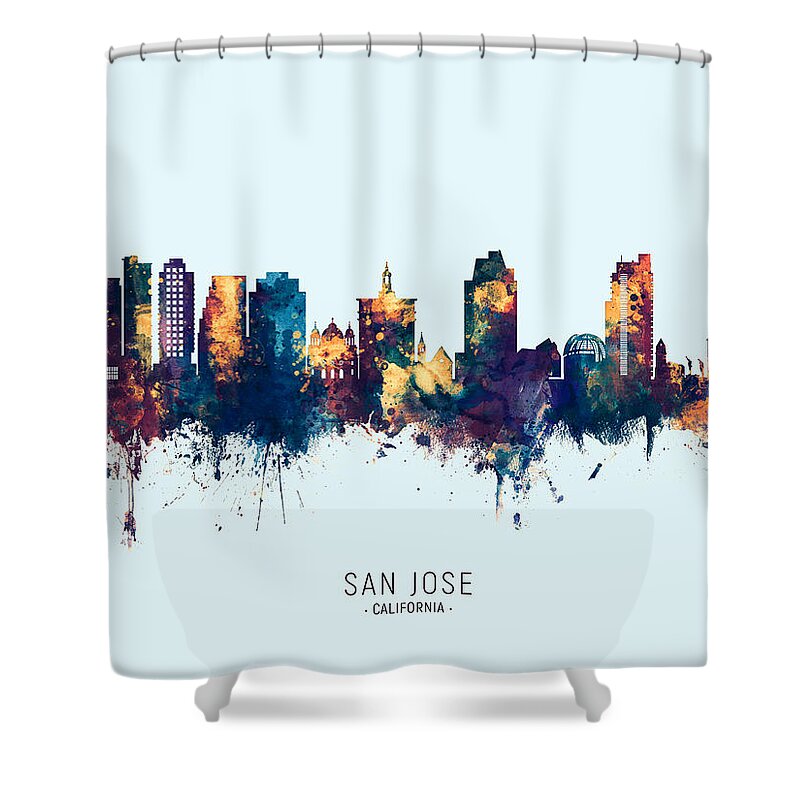 San Jose Shower Curtain featuring the digital art San Jose California Skyline #3 by Michael Tompsett