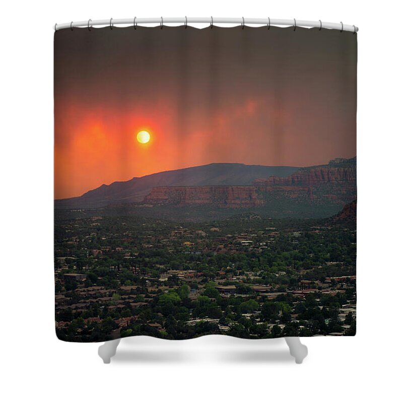 Wildfire Sunset Shower Curtain featuring the photograph Sedona Wildfire Sunset by Ray Devlin
