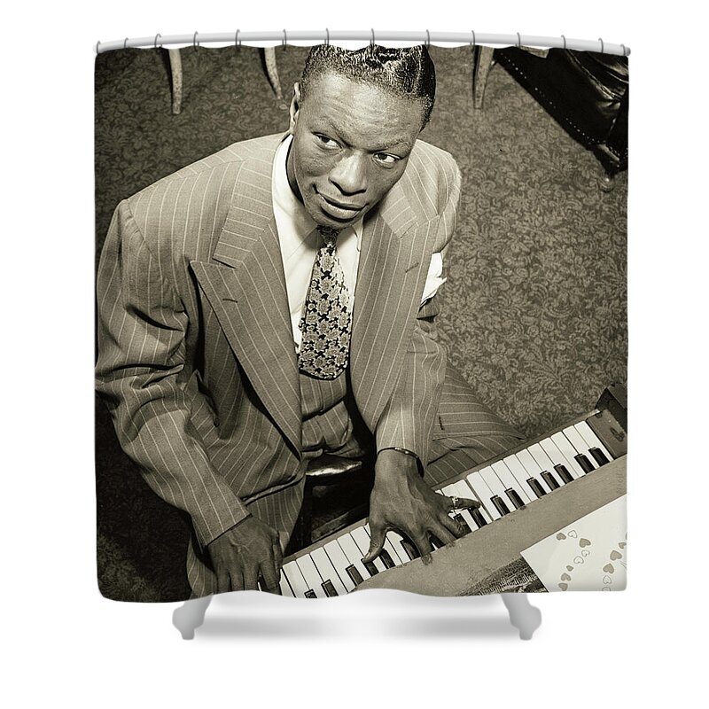 Nat King Cole Shower Curtain featuring the photograph Singing Legend Nat King Cole 1947 #3 by Mountain Dreams