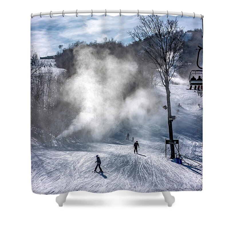 Sun Shower Curtain featuring the photograph Skiing At The North Carolina Skiing Resort In February #3 by Alex Grichenko