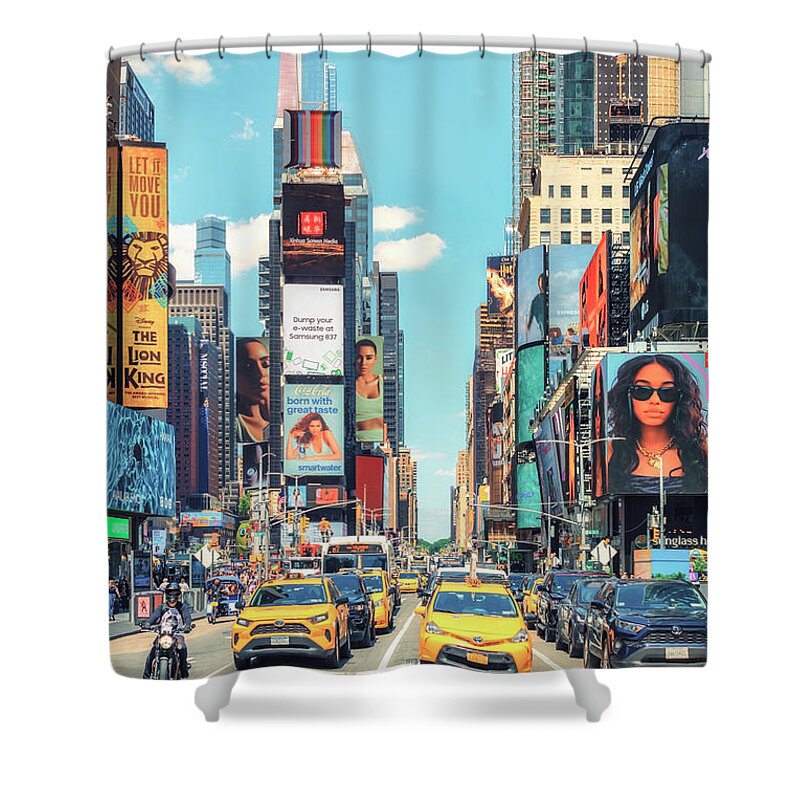 Advertisement Shower Curtain featuring the photograph Times Square #3 by Manjik Pictures