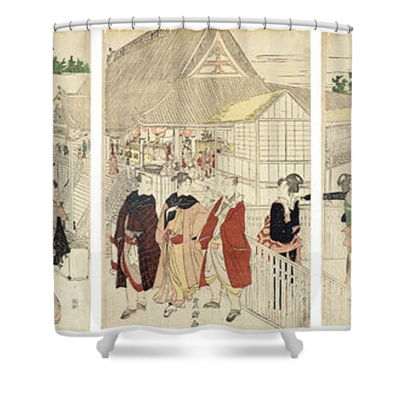 Utagawa Toyokuni (1769-1825) And Utagawa Toyohiro (1773-1828) Horinouchi Myohoji Eho Meiri No Zu (new Year’s Pilgrimage To Myohoji Temple In Horinouchi) Shower Curtain featuring the painting Utagawa Toyokuni #3 by Artistic Rifki
