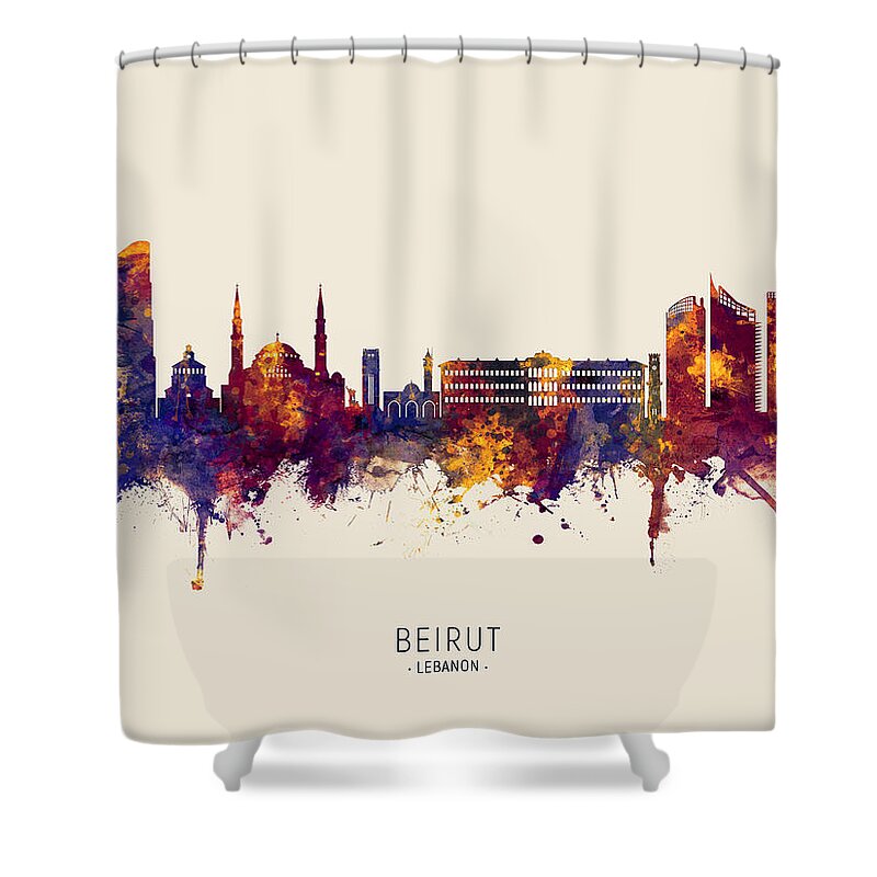 Beirut Shower Curtain featuring the digital art Beirut Lebanon Skyline by Michael Tompsett