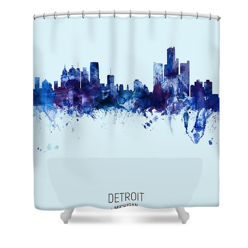 Detroit Shower Curtain featuring the digital art Detroit Michigan Skyline #31 by Michael Tompsett