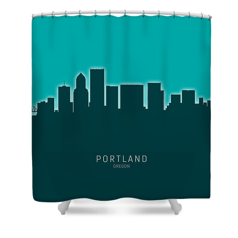 Portland Shower Curtain featuring the digital art Portland Oregon Skyline #31 by Michael Tompsett