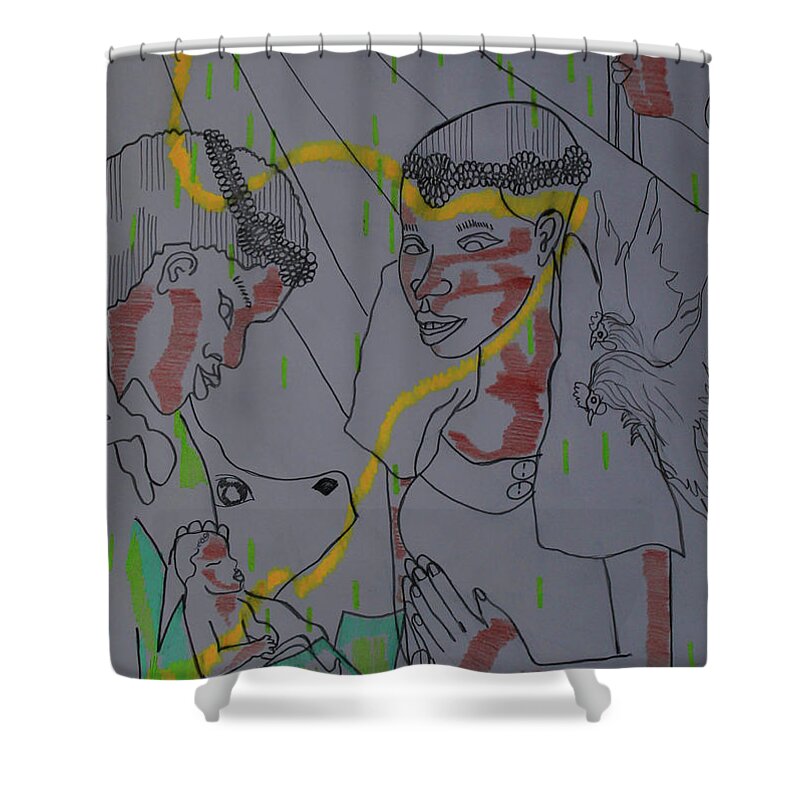 Jesus Shower Curtain featuring the painting Kintu and Nambi New Beginnings #32 by Gloria Ssali