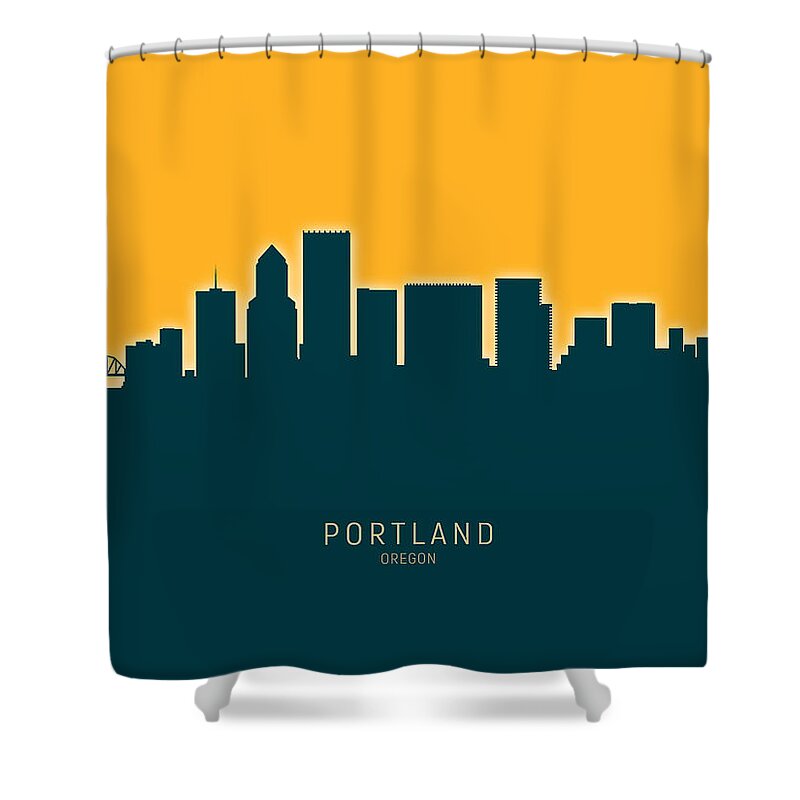 Portland Shower Curtain featuring the digital art Portland Oregon Skyline #34 by Michael Tompsett