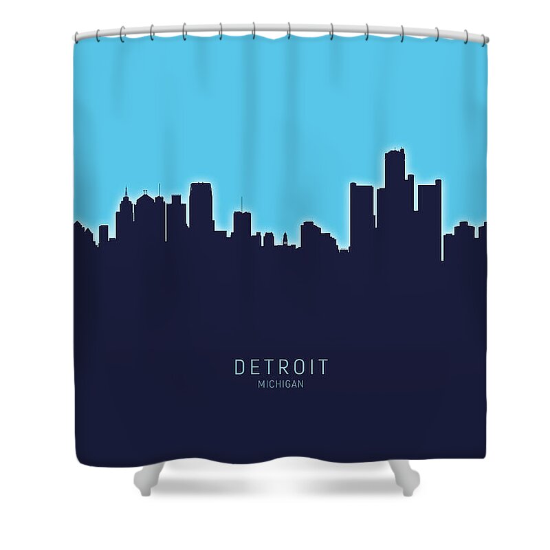 Detroit Shower Curtain featuring the digital art Detroit Michigan Skyline #35 by Michael Tompsett