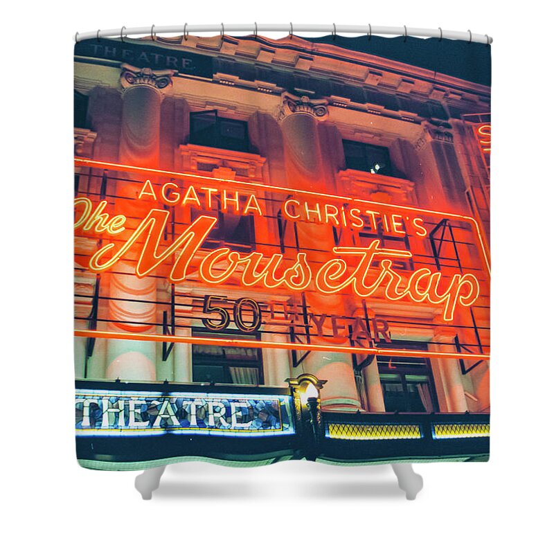 London Shower Curtain featuring the photograph 35mm Film image of Agatha Christie's The Mousetrap by Matthew Bamberg