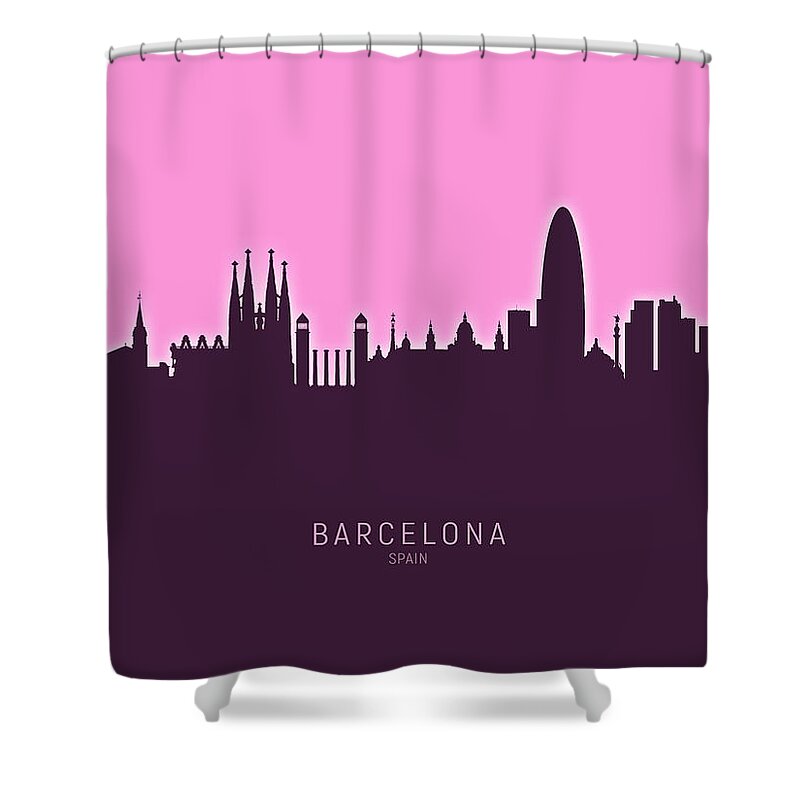 Barcelona Shower Curtain featuring the digital art Barcelona Spain Skyline #37 by Michael Tompsett
