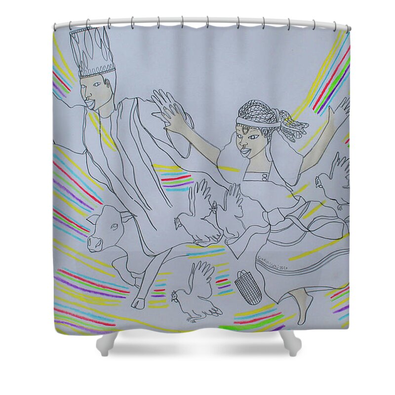 Jesus Shower Curtain featuring the painting Kintu and Nambi #382 by Gloria Ssali