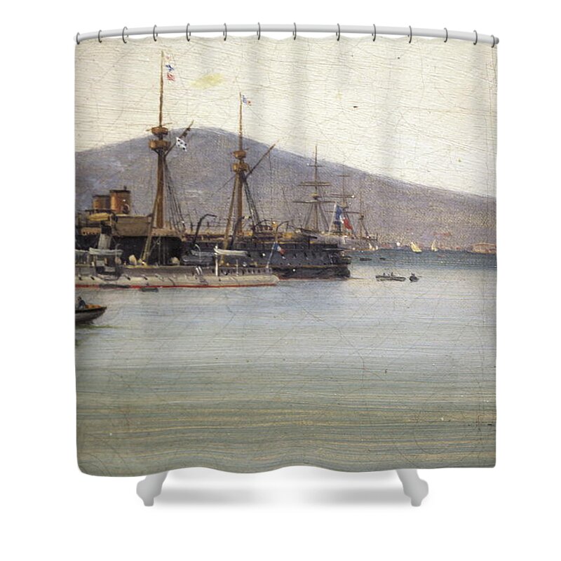 Dutch Shower Curtain featuring the painting Escadre a Toulon Caussin IMG #4 by MotionAge Designs