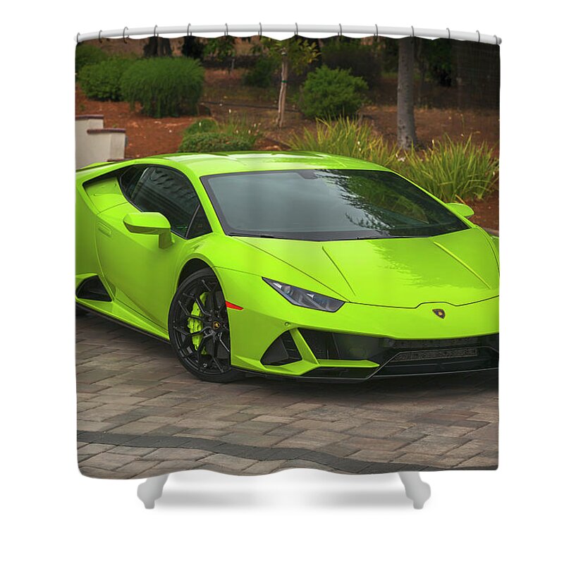 Lamborghini Shower Curtain featuring the photograph #Lamborghini #Huracan #Evo #Print #4 by ItzKirb Photography