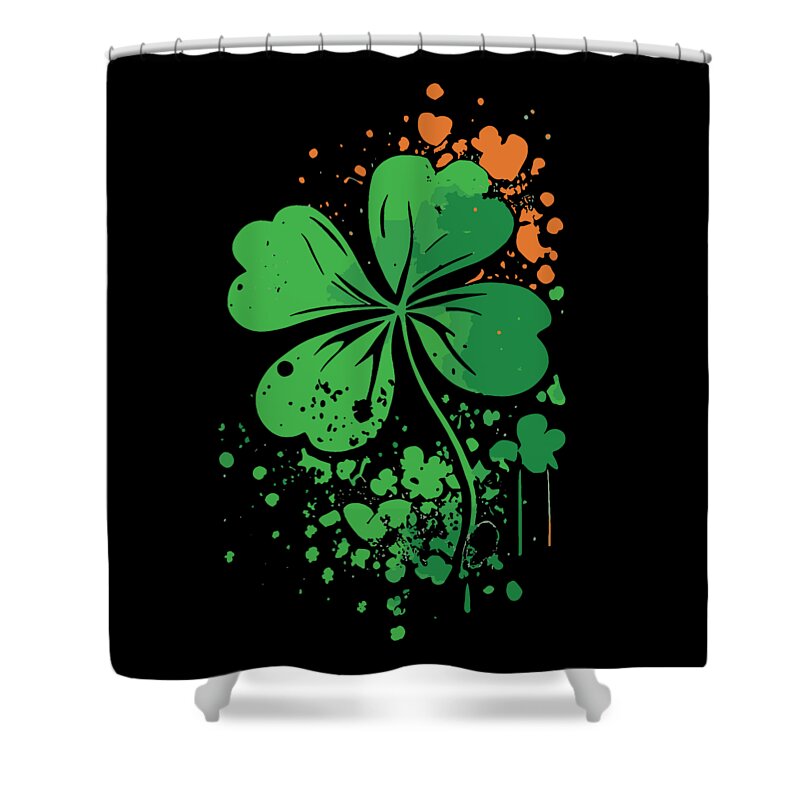 Cool Shower Curtain featuring the digital art 4 Leaf Clover St Patricks Day Paint Splatter by Flippin Sweet Gear