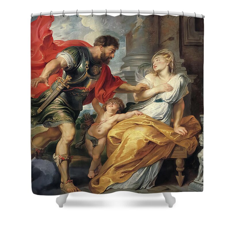 Peter Paul Rubens Shower Curtain featuring the painting Mars and Rhea Silvia by Peter Paul Rubens by Mango Art