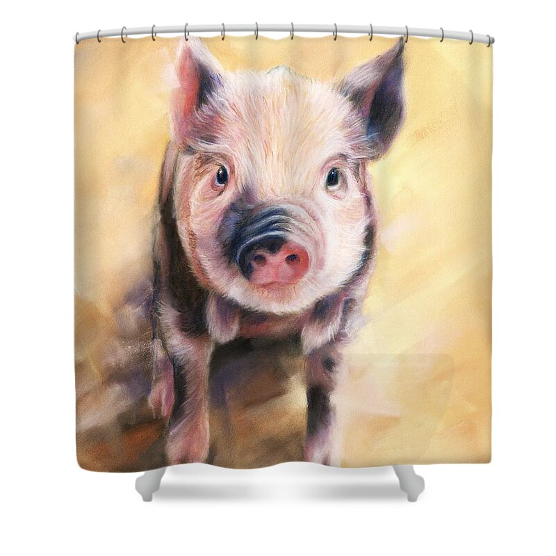 Pig Shower Curtain featuring the pastel Piglet by Kirsty Rebecca