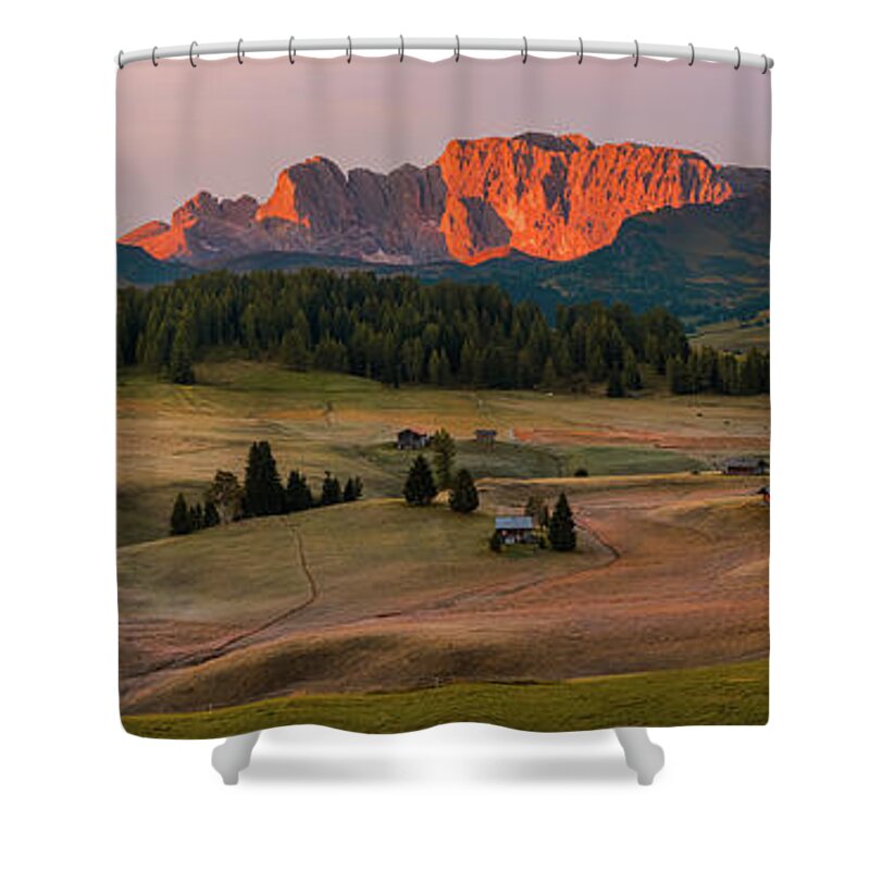 Alpe Di Siusi Shower Curtain featuring the photograph Panorama from Alpe di Siusi #4 by Henk Meijer Photography