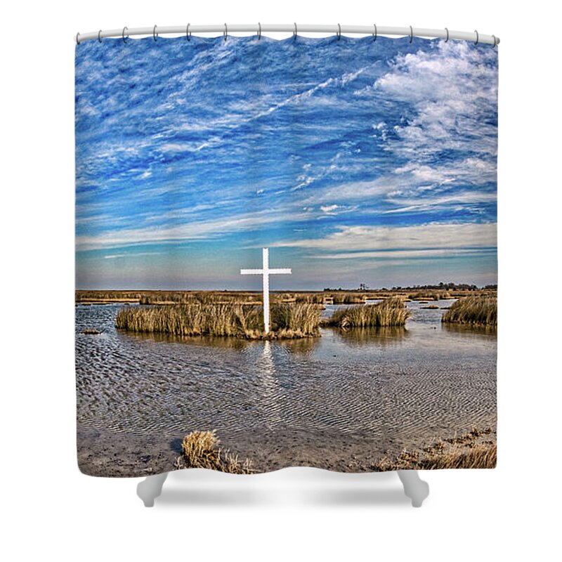 Poquoson Marsh Cross Shower Curtain featuring the photograph Poquoson Marsh Cross #4 by Jerry Gammon