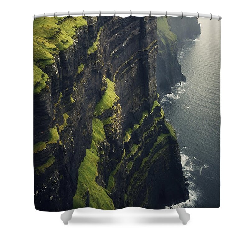 Stormy Weather Heavy Rain  Cliffs Of Moher Art Shower Curtain featuring the painting stormy weather heavy rain  cliffs of moher by Asar Studios #4 by Celestial Images