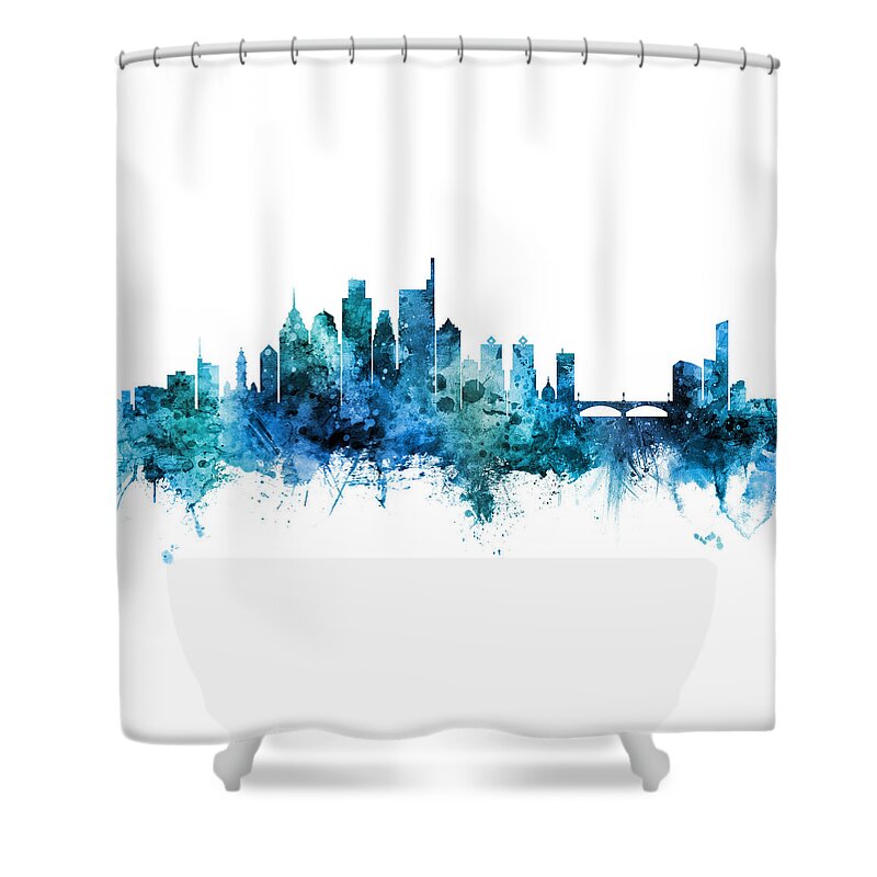 Philadelphia Shower Curtain featuring the digital art Philadelphia Pennsylvania Skyline #41 by Michael Tompsett