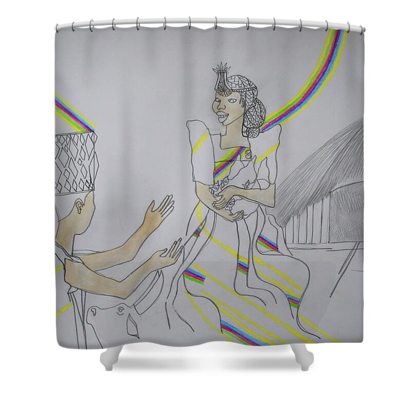 Jesus Shower Curtain featuring the painting Kintu and Nambi #415 by Gloria Ssali