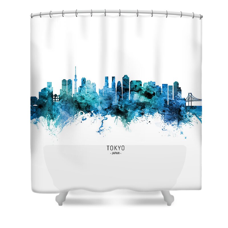 Tokyo Shower Curtain featuring the digital art Tokyo Japan Skyline #43 by Michael Tompsett