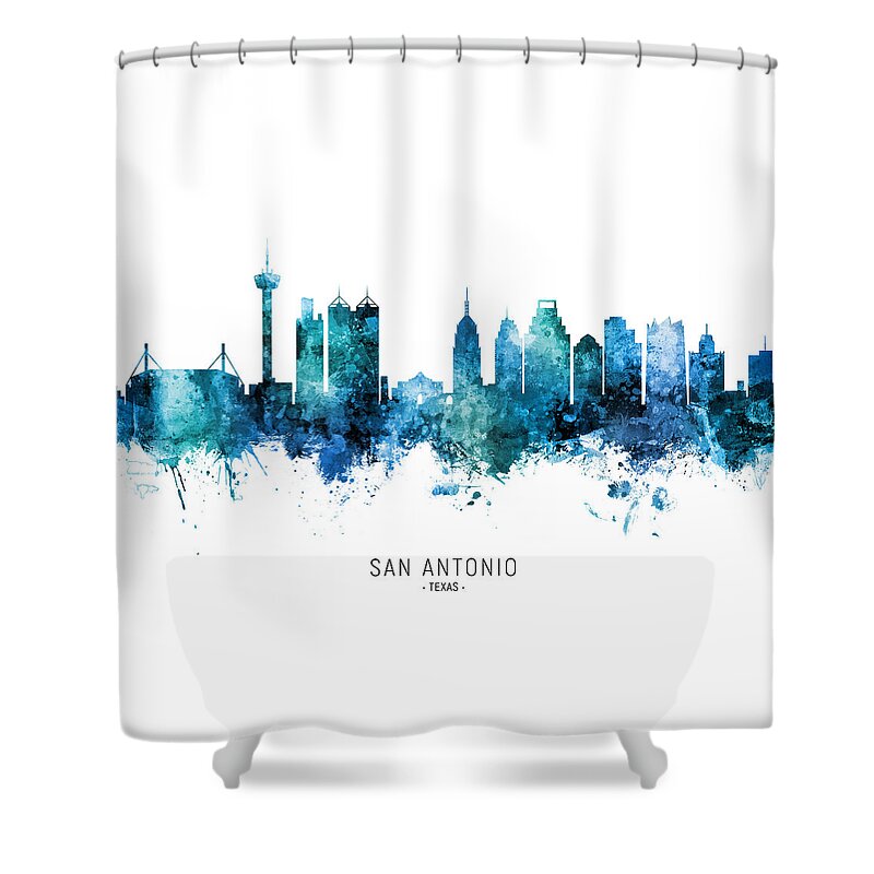 San Antonio Shower Curtain featuring the digital art San Antonio Texas Skyline #44 by Michael Tompsett