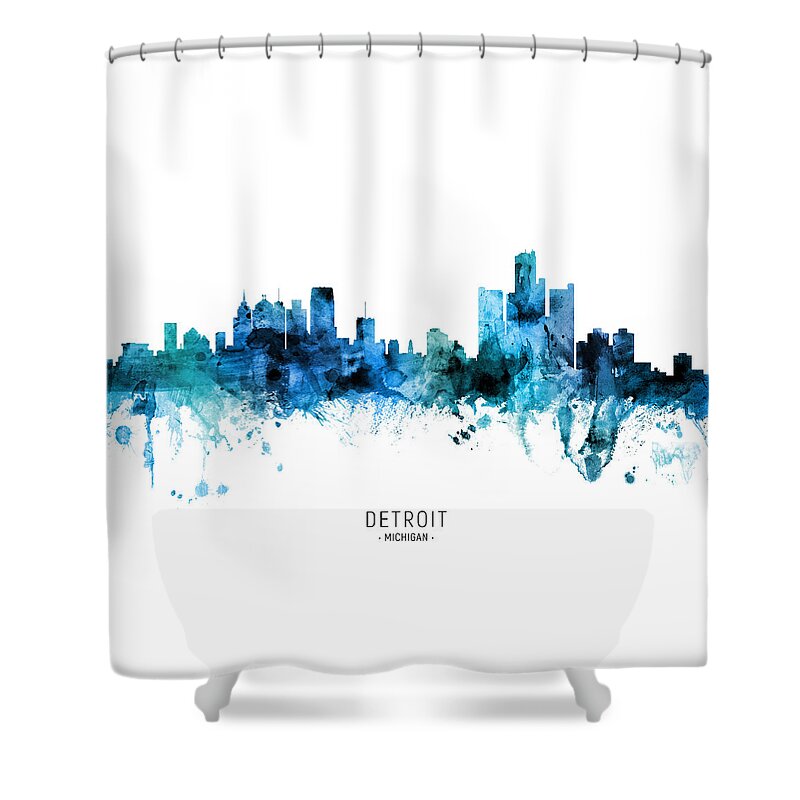 Detroit Shower Curtain featuring the digital art Detroit Michigan Skyline #46 by Michael Tompsett