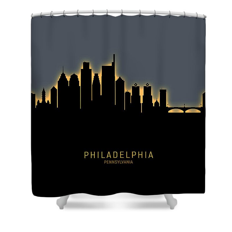 Philadelphia Shower Curtain featuring the digital art Philadelphia Pennsylvania Skyline #48 by Michael Tompsett