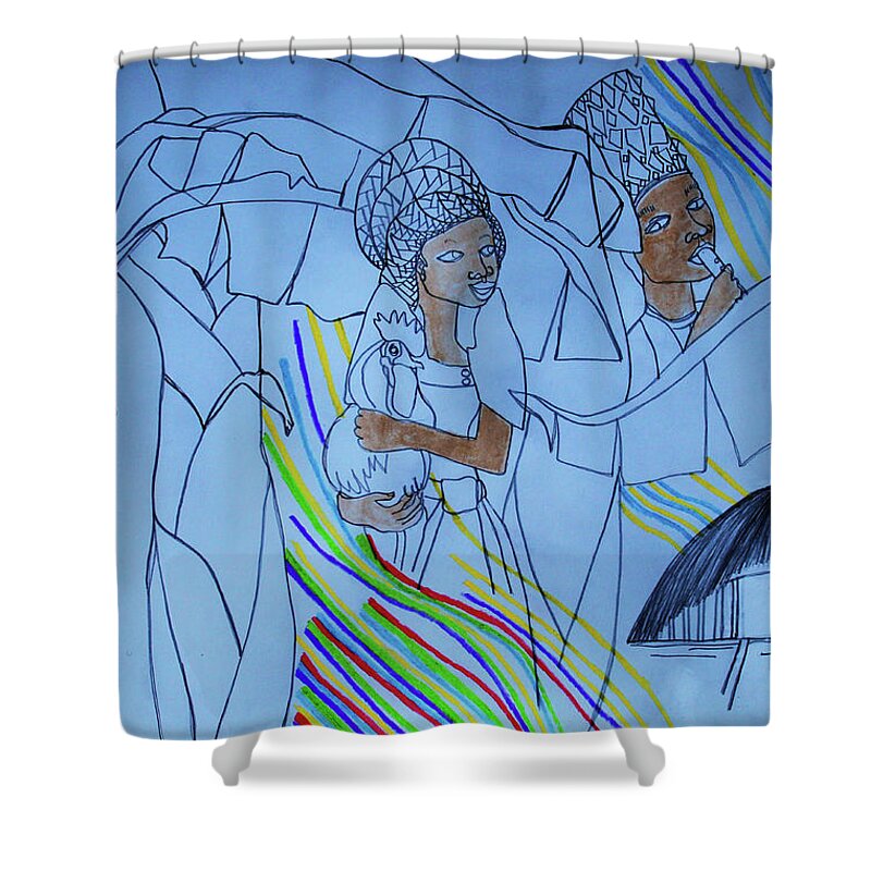 Jesus Shower Curtain featuring the painting Kintu and Nambi #480 by Gloria Ssali