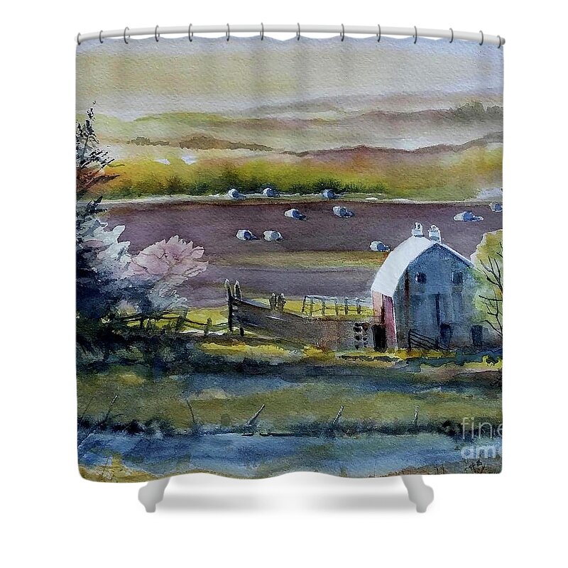  Shower Curtain featuring the painting 16x20 #5 by Lucy Lemay