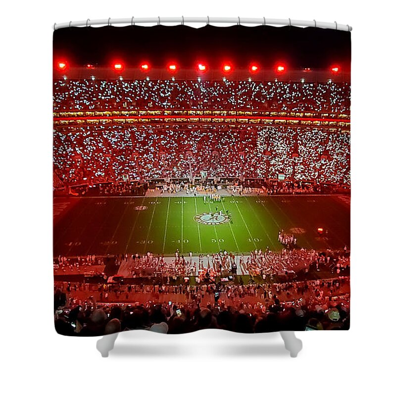Gameday Shower Curtain featuring the photograph Night Panorama Bryant-Denny Stadium by Kenny Glover