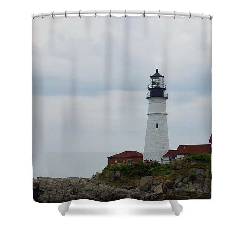  Shower Curtain featuring the pyrography Portland Headlight by Annamaria Frost
