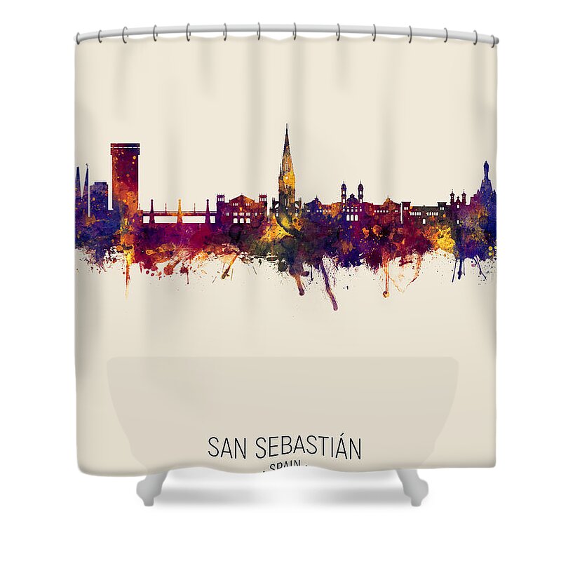 San Sebastián Shower Curtain featuring the digital art San Sebastian Spain Skyline #5 by Michael Tompsett