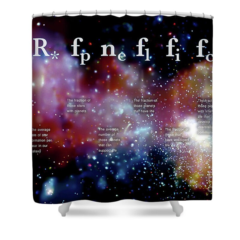 Physics Shower Curtain featuring the digital art The Drake Equation #5 by Monica Schroeder