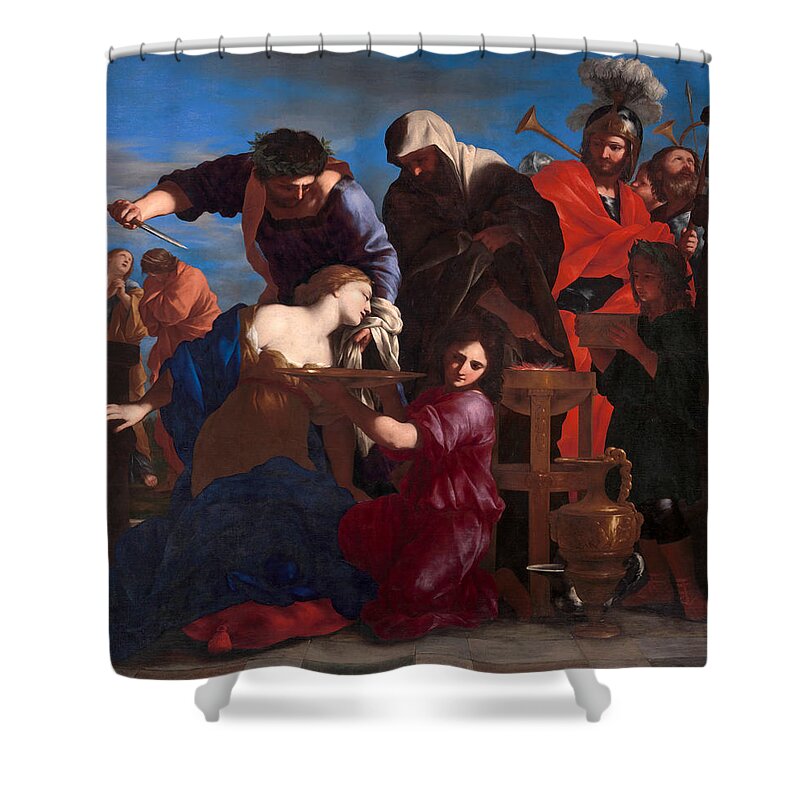 Giovanni Francesco Romanelli Shower Curtain featuring the painting The Sacrifice of Polyxena by Giovanni Francesco Romanelli
