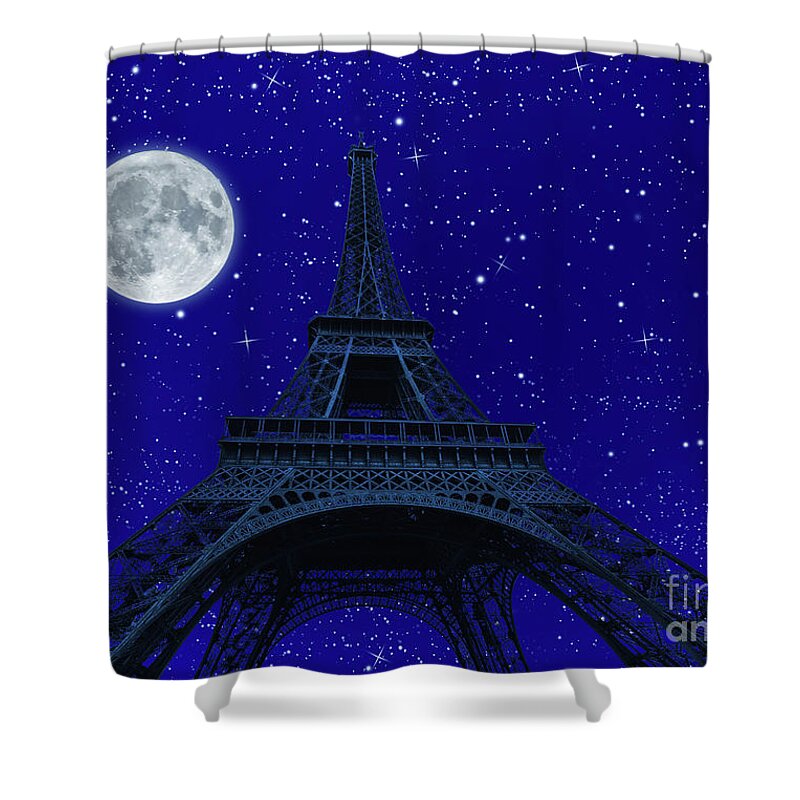 Tour Eiffel Shower Curtain featuring the photograph Tour Eiffel at night with fullmoon #5 by Benny Marty